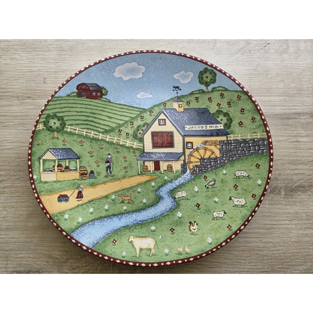 Vintage Sango Green Acres Jacob's Mill Farmhouse Scene, Plate (1995) SET OF 4